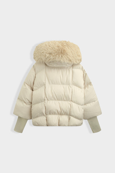 Winter Luxe Puffer Coat with Full Length Faux Fur Trim - Cream