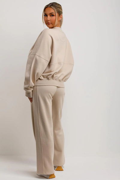 Relaxed Fit Zip-Up Sweatshirt and Jogger Set - Oatmeal