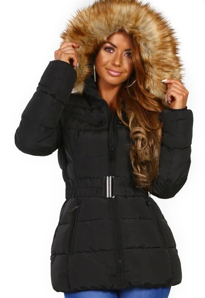Black Trim Fur Padded Quilted Jacket