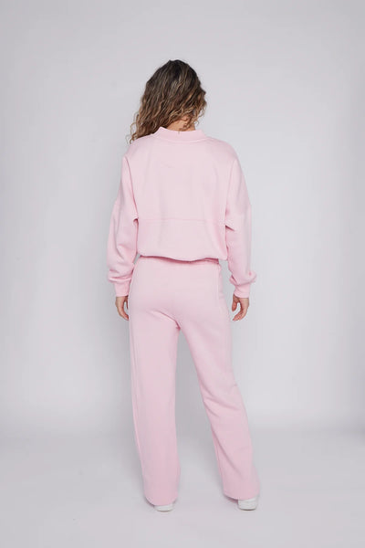 Zip-Up Sweatshirt & Wide-Leg Jogger Co-Ord Lounge Set - Pink