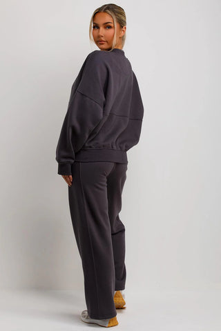 Relaxed Fit Zip-Up Sweatshirt and Jogger Set - Charcoal