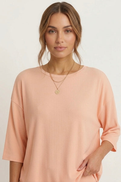 Women’s Oversized Ribbed Two-Piece Loungewear Set in Peach