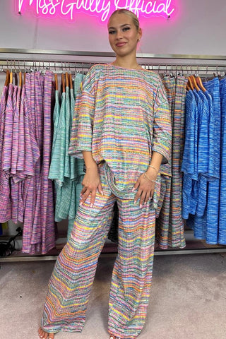 Multicoloured Stripes Oversized Loungewear Set - sprinkles 
