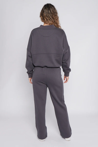 Zip-Up Sweatshirt & Wide-Leg Jogger Co-Ord Lounge Set - Charcoal