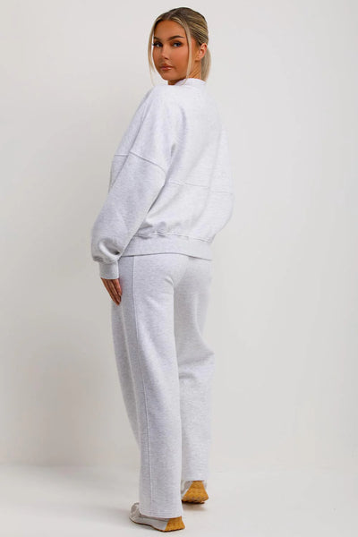 Relaxed Fit Zip-Up Sweatshirt and Jogger Set - Grey