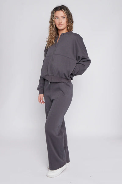 Zip-Up Sweatshirt & Wide-Leg Jogger Co-Ord Lounge Set - Charcoal