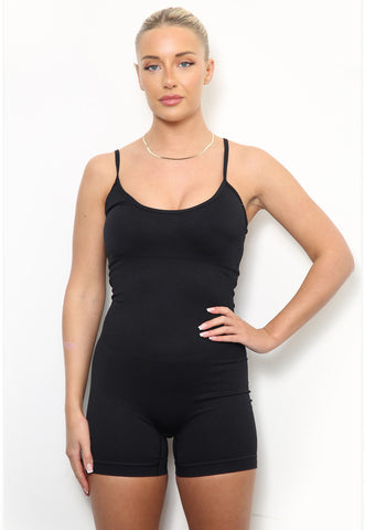 SEAMLESS SHAPEWEAR FITTED UNITARD PLAYSUITS IN BLACK
