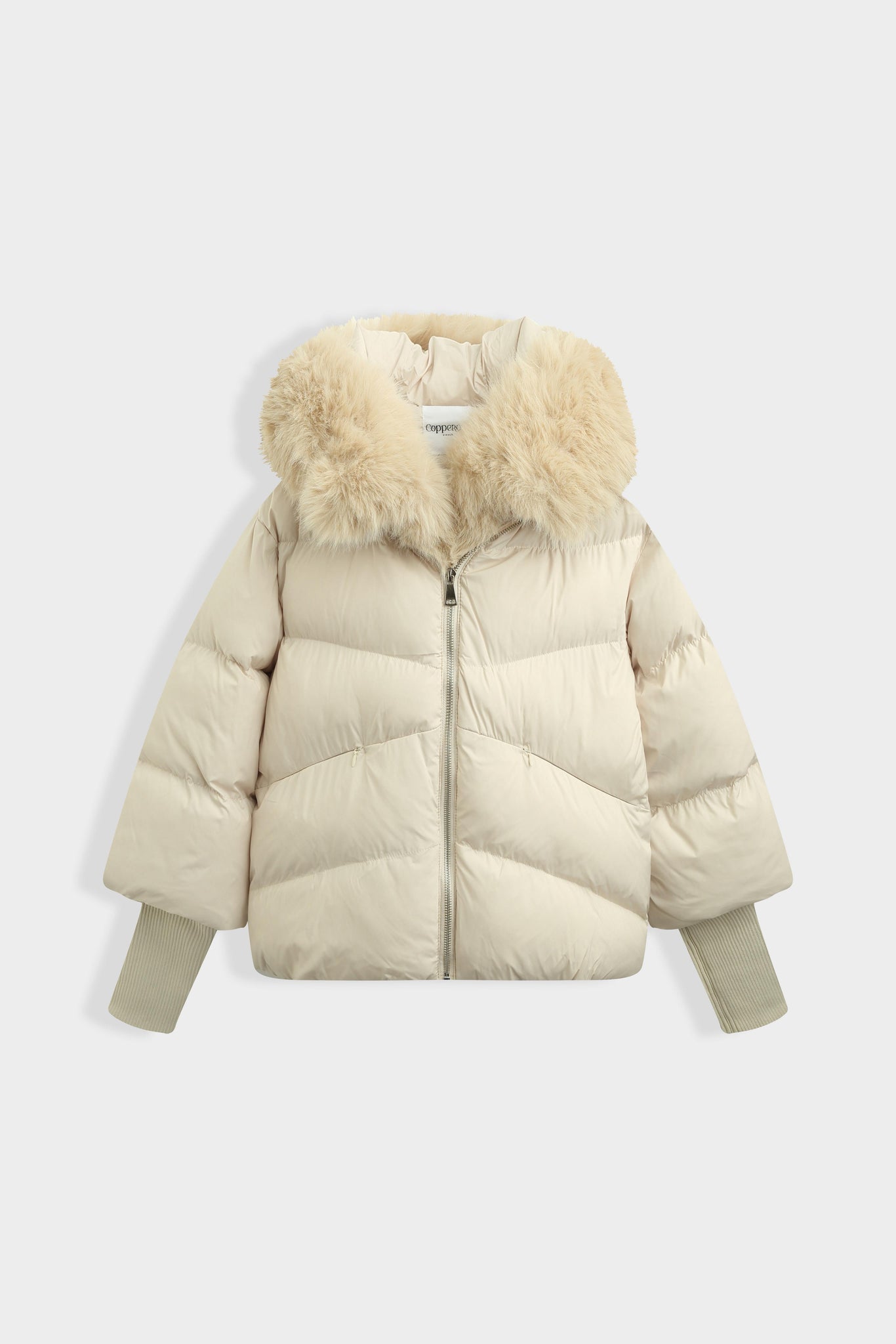 Winter Luxe Puffer Coat with Full Length Faux Fur Trim - Cream