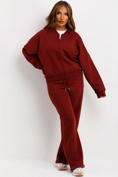 Relaxed Fit Zip-Up Sweatshirt and Jogger Set - Burgundy
