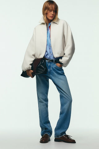 Bomber-Style Zip Jackets - Cream