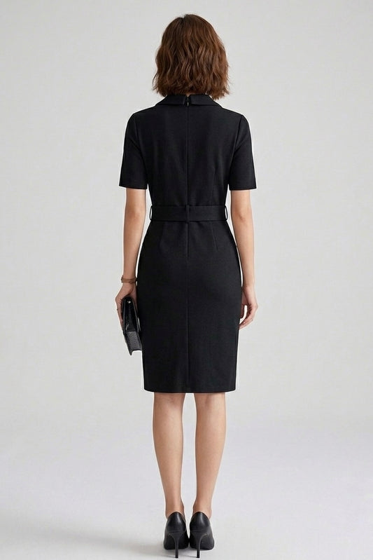 Chain-Trimmed Double-Breasted Blazer Dress - Black