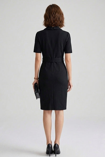 Chain-Trimmed Double-Breasted Blazer Dress - Black