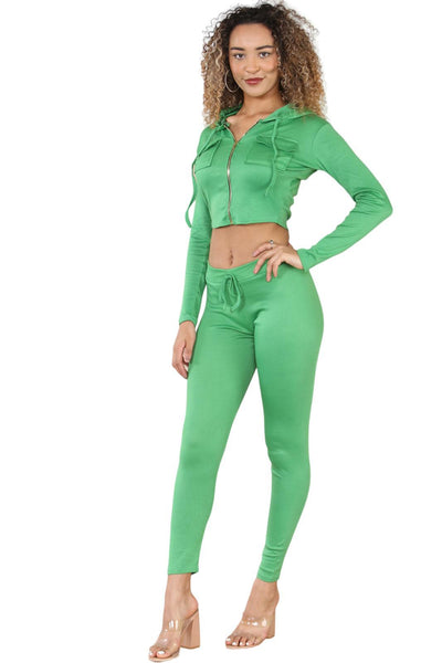 FITTED LYCRA RIBBED LOUNGEWEAR SUIT - GREEN