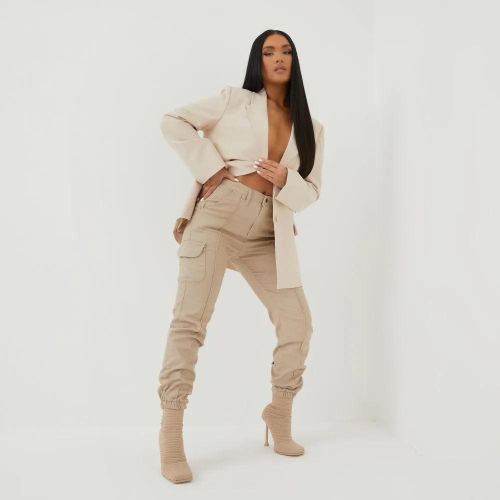 High waisted 2025 beige cargo pants