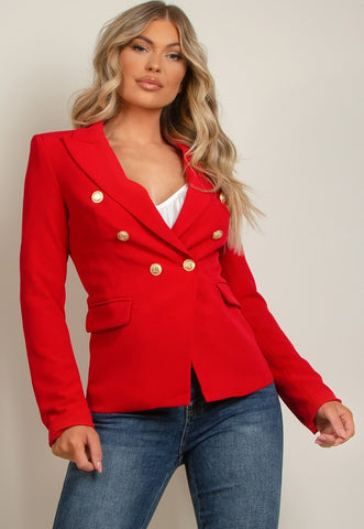 FITTED DOUBLE BREASTED TAILORED BLAZER JACKET - RED