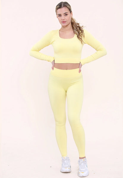 2 PEICE FITTED ACTIVEWEAR WORKOUT GYM SET - YELLOW