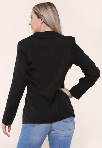 DOUBLE BREASTED TAILORED BLAZER JACKET - BLACK