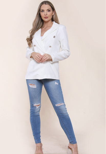 DOUBLE BREASTED TAILORED BLAZER JACKET - CREAM